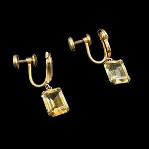 Vintage 12K Gold Filled Earrings Citrine Semi-P Gemstone Rectangle Screw backs